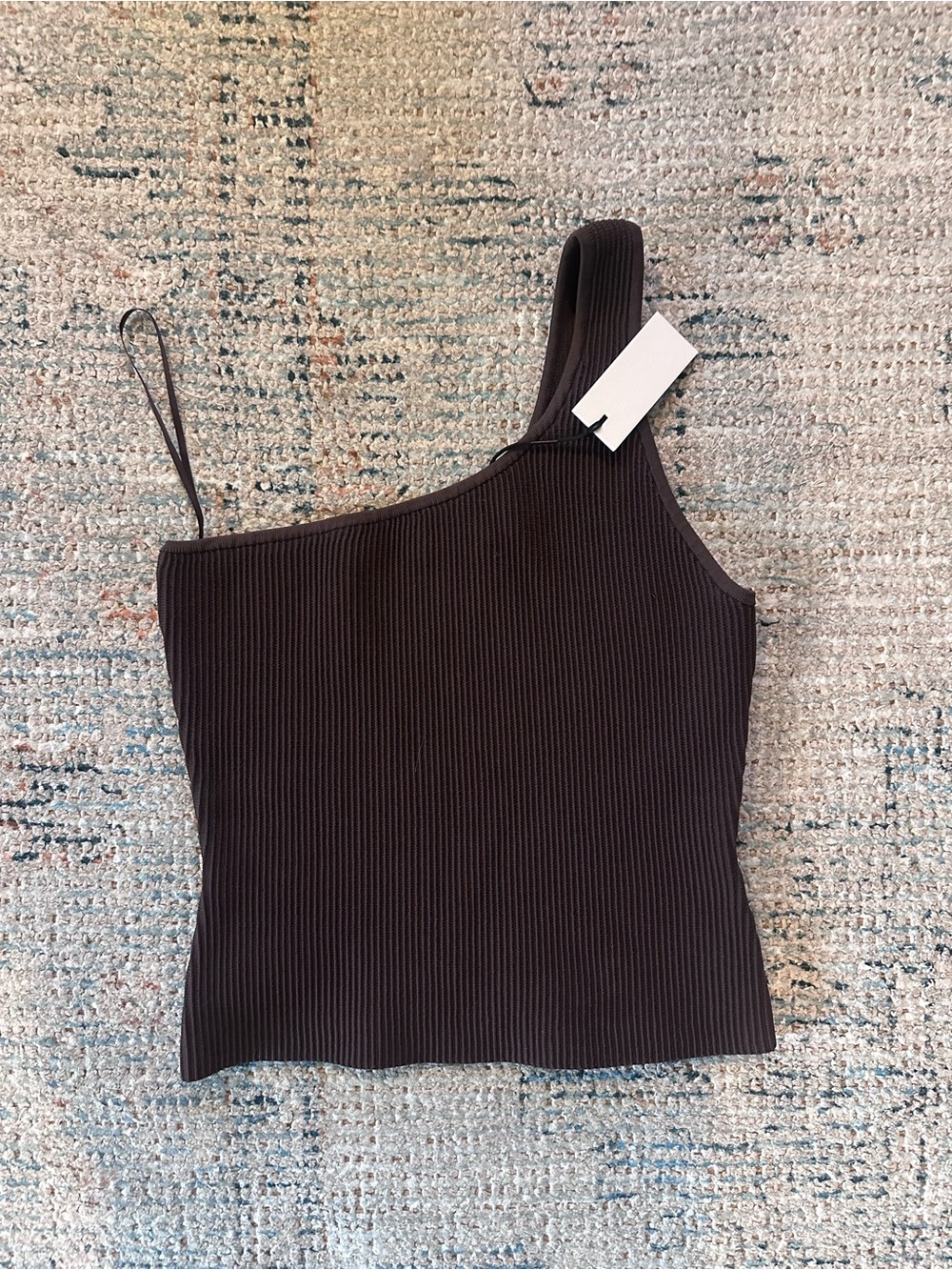 Aritzia Babaton sculpt knit one shoulder brown top